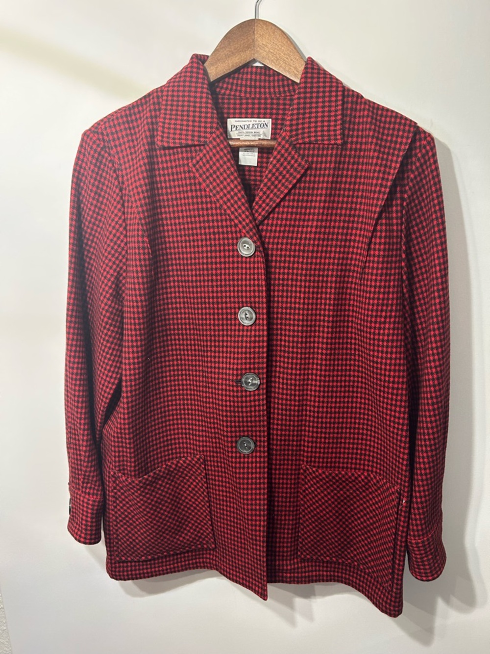 Pendleton Wool Houndstooth Jacket Red Black Button Front Women’s Size M - Picture 3 of 10